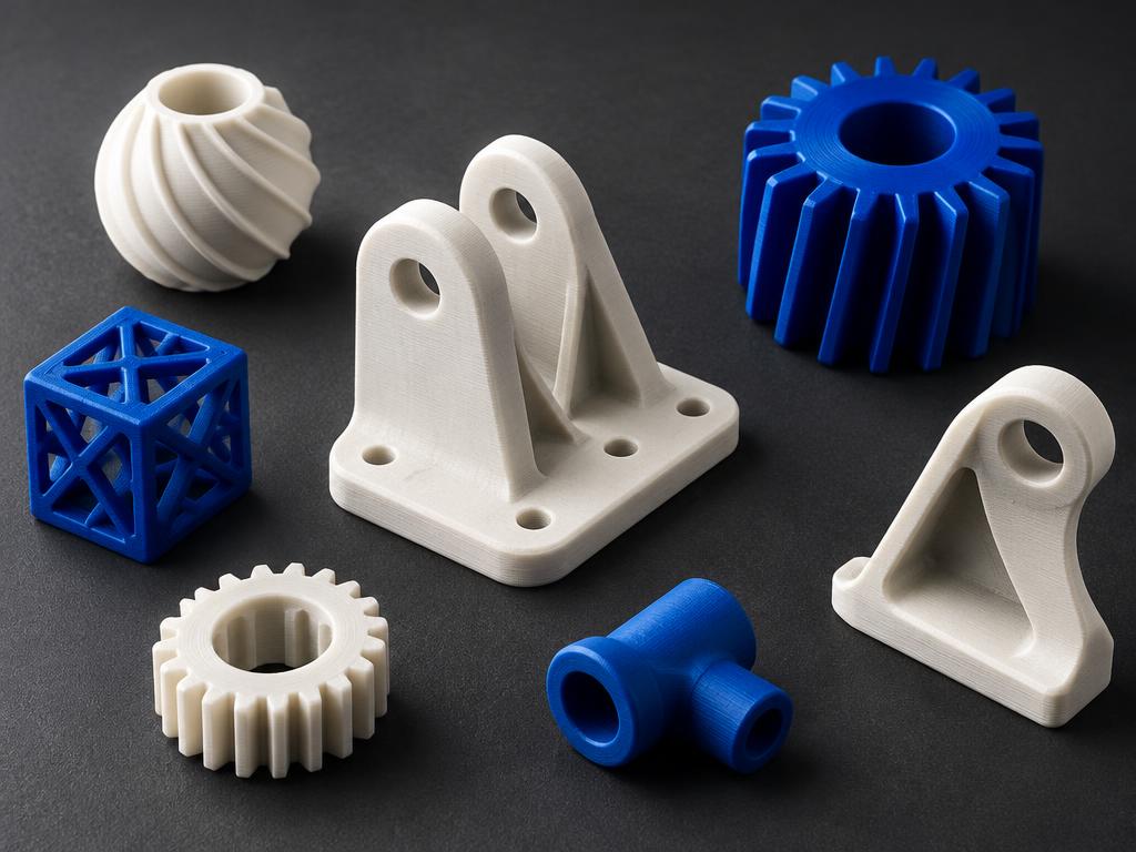 Peças e protótipos ilustrativos produzidos em impressão 3D